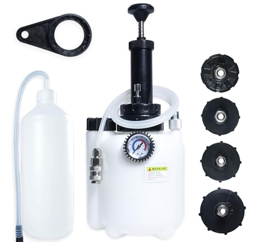 RIODEMBO 3L Kit de Purgeur de Freins Manuel avec Bouteille d’Extraction 1L, 4 Adaptateurs pour Maître-Cylindre Compatibles avec Lexus, Chrysler, Dodge, Jeep, Nissan, Ford, etc.