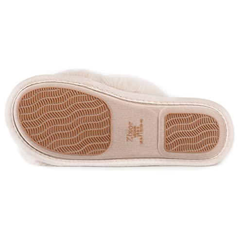 Zizor Women's Open Toe Fluffy Slippers With Memory Foam, Ladies' Cross Band House Shoes, Faux Fur Slip On Home Slippers For Indoor Outdoor (White,9.5-10.5) #TOP2