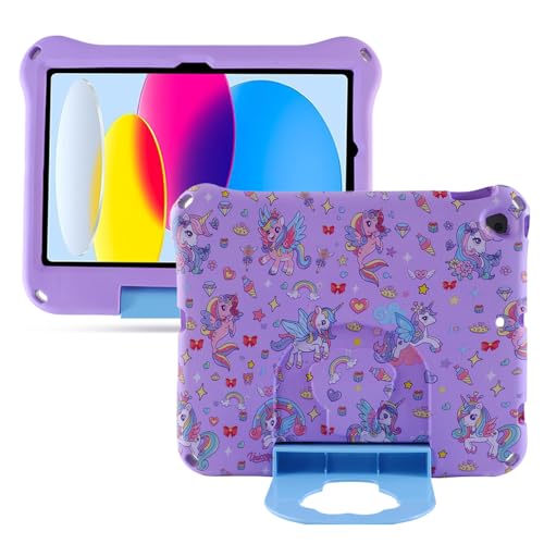 iPad 10.2 7th 8th 9th Gen Kids Tablet Case - Unicorn Light EVA Foam Shockproof Kid-Proof Case with Stand Handle - Purple