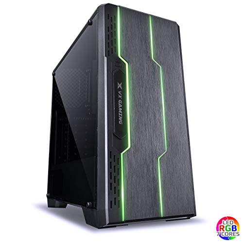 GABINETE GAMER VX GAMING TRON COM LATERAL ACRÍLICA PRETO FITA DE LED FRONTAL 7 CORES E COVER DE FONT