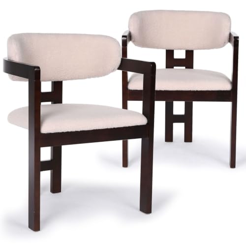 Menzzo Lot de 2 Chaises Design Oregon Bois Foncé & Tissu Bouclette Beige – Chaises Salle à...