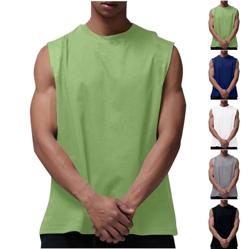 Image of Running Vest for Men UK Sale Clearance, Sleeveless Tank Tops Round Neck T Shirt Plain Color Shirts, Gym Muscle Undershirt Breathable Loose Fit Singlet Cool Dry Tee Summer Sport Training Athletic Wear