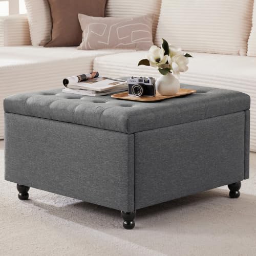 30 Large Square Ottoman with Storage Fabric Ottoman Coffee Table Grey