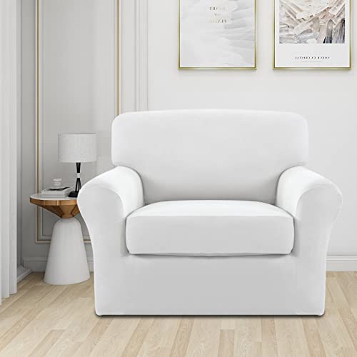 Image of Easy-Going 2 Pieces Stretch Sofa Slipcover for Armchair Washable | Spandex Soft Fitted Sofa Couch Cover for Living Room Washable Furniture Protector with Bottom Kids Pet Snow White