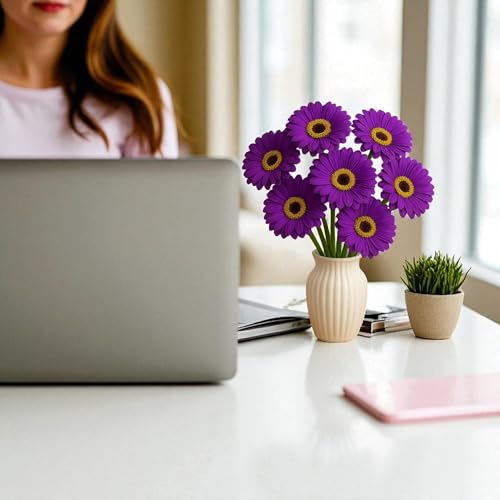 Image of Garden Art Artificial 5 Pcs Gerbera Flower Sticks, 33 cm, RealTouch Natural Looking | Silicone Decorative Bunch for Home GAAGFB-1H-33PL (Purple)