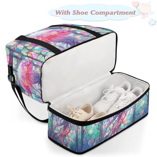 Large Weekender Overnight Bags Abstract Jellyfish Colorful Travel Duffel Bag for Women Men Gym Bag With Shoe Compartment Foldie Travel Tote Bag Carry On Personal Item Bag for Travel Gym Sports4