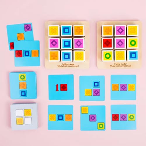 Image of Lyrovo Matching Cube Board Game Puzzle Building Blocks Battle Brain Teaser Educational Montessori Toys 77 Diffrent Types Card