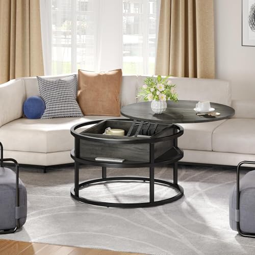 YITAHOME Couchtisch Rund mit Hebeplatte, Wohnzimmertisch mit verstecktem Ablagefach, Beistelltisch Rund mit Stauraum für Home Office, Runder Mitteltische Wohnzimmer – Bild 7