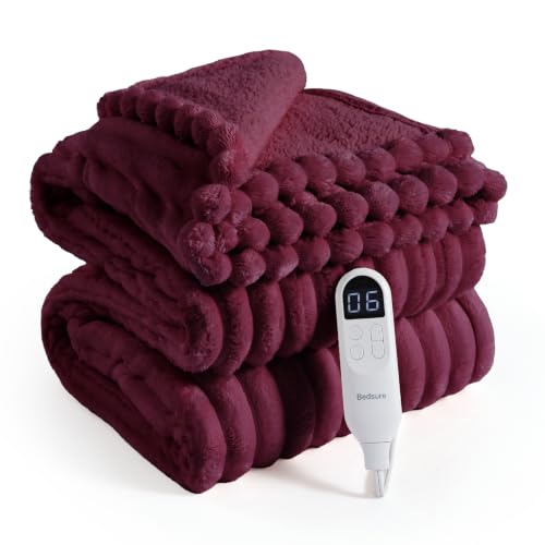 Image of Bedsure Thick Electric Blanket Twin, Heated Blanket Throw as Gift, Burgundy
