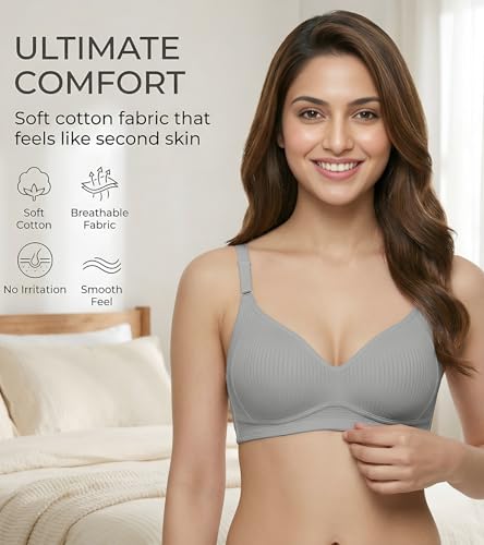 Image of DClub Womens Cotton Lightly Padded Everyday Bra, Wire Free, Comfortable with Seamed Cups,Adjustable Strap for Everyday Bra