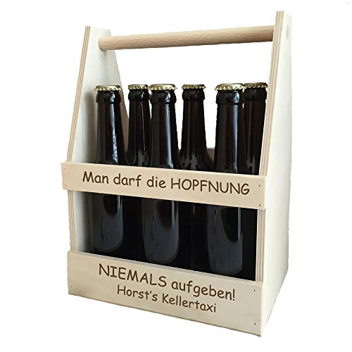 Holz-Männerhandtasche/Bierträger - mit kostenloser Gravur | mit Spruch Hopfnung | Geburtstagsgeschenke | Biergeschenke (Hopfnung) Cover