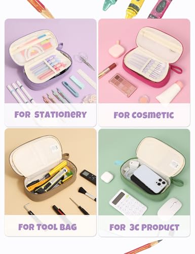 Image of SUNEE Cute Pencil Case, Large Pencil Pouch, Soft Corduroy Fabric Big Pencil Bag with Zipper, Kawaii Pen Bag Stationery Storage and Organizer, School Supplies for Teen, Student, Boys,Girls, Soft Purple
