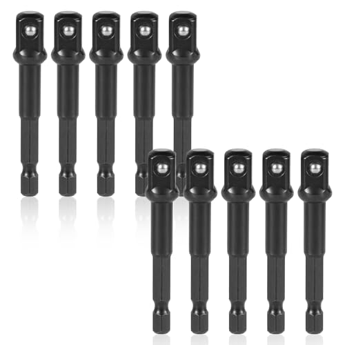 Image of BOXOB 10pcs 3 /8 Impact Adapter, 1 /4 to 3 /8 Chrome Vanadium Steel Extension Impact Driver Socket Drill Bit Practical Replacement Accessories for Drill Industry Home Use(Black)