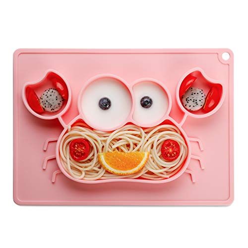 Mini assiette pour bébé - En silicone - Pour bébé et enfant - Portable - Assiette bébé antidérapante - Avec ventouse - Lavable au lave-vaisselle et au micro-ondes Cover