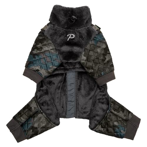 Puppia Bylur Winter-Overall mit Stehkragen, durchgehendem Reißverschluss, mit integriertem Geschirr, für kleine und mittelgroße Hunde, Schwarz, Größe L