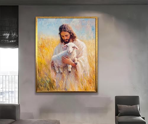 Peinture sur toile agneau de Jésus TONGYINLI art chrétien 30x40cm