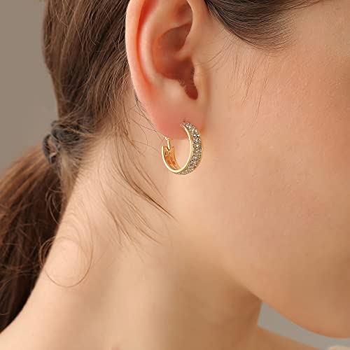 14K Gold Plated Shining Hoop Earrings for Women Luxury Cubic Zirconia Rhinestone Round Full Crystal Huggie Earrings Bright Hypoallergenic Delicate Dainty Birthday Party Gift Jewelry4