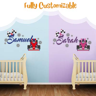 Custom Name Transportation Theme - F1 Racecar - Baby Boy/Girl - Wall Decal Nursery For Home Bedroom Children (559) (Wide 30" X 17" Height) #TOP6