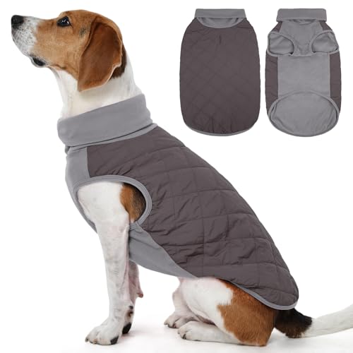 FUAMEY Dog Fleece Jacket for Large Dogs,Dog Winter Vest Lightweight Dogs Coat Pullover Breathable Pet Turtleneck Jackets Windproof Water Resistant Vests Warm Puppy Snowsuit Brown XL X-Large 