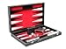 Chessgammon Ensemble de Backgammon en cuir noir et incrusté rouge royal pliable traditionnel pour adultes et enfants 45,7 cm