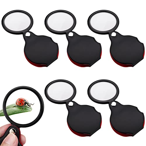 Cobee Lot de 5 mini loupes, loupe de poche grossissement 10x pliable avec étui de protection rotatif pour la lecture, les étiquettes de cartes, la lecture de petits...