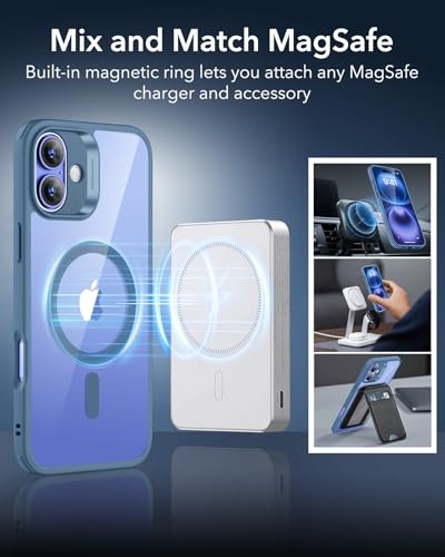 ESR for iPhone 16 Case, Compatible with MagSafe, Shockof Military-Grade tection, TPU, Magnetic Phone Case for iPhone 16, Classic Hybrid Case (HaloLock),Clear Blue