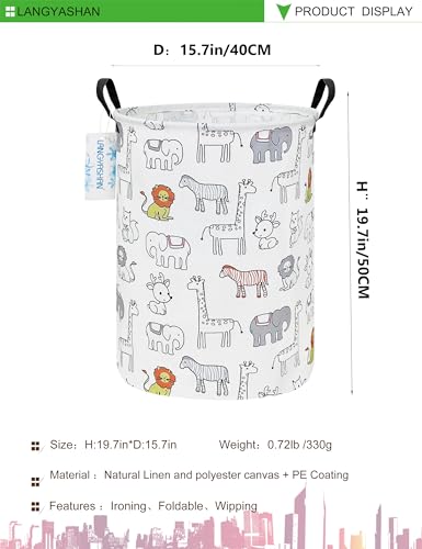 LANGYASHAN Laundry Basket Canvas Fabric Collapsible Organizer Basket for Storage Bin Toy Bins Gift Baskets Bedroom Clothes Children Nursery Hamper (Animals) - Thumbnail 3