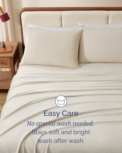 Image of Fleece Sheets Twin Size Set - 3-Piece Velvet Flannel Sheet Set - Cream