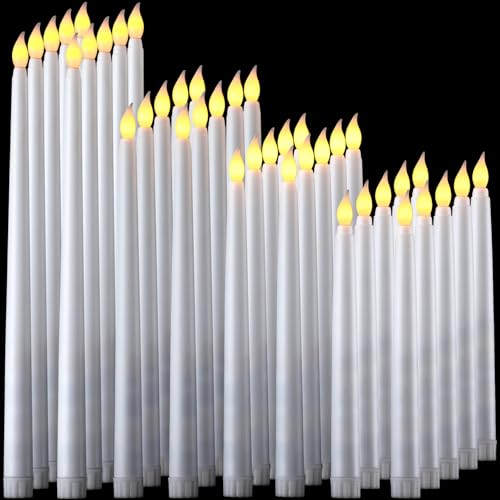 Image of Tuanse 40 Pcs Flameless Taper Candles LED Battery Operated 12.8 inch 10.8 inch 9.7 inch 8.5 inch Fake Waxy Candle Flickering Taper Candlestick for Church Wedding Halloween Christmas Party Decor, No Battery(White)