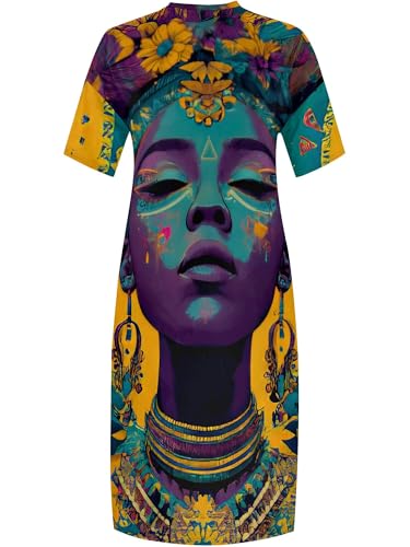 Image of Plus Size Maxi Dress for Women Short Sleeve V Neck Casual Loose Sundress with Pockets