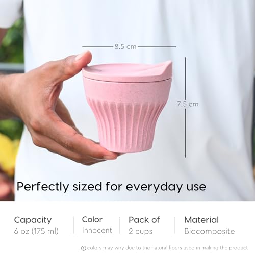 Image of Eha Earth Friendly Rafter Coffee Mug with Lid | Tea Cup Set | 175 ml | Made with Rice Husk | Microwave Safe Mugs for Gifting |2 Unit | Innocent