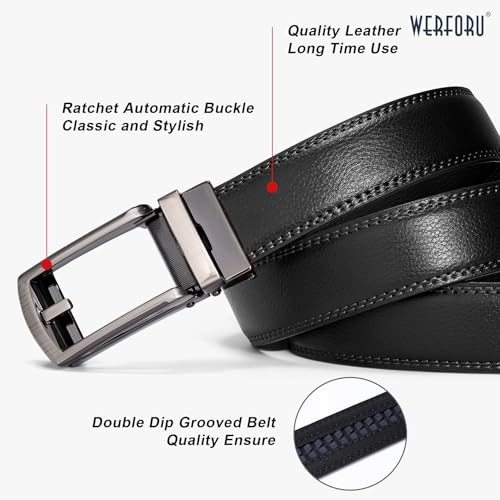 WERFORU Leather Ratchet Dress Belt for Men Perfect Fit Waist Size up to 50 inches with Automatic Buckle3