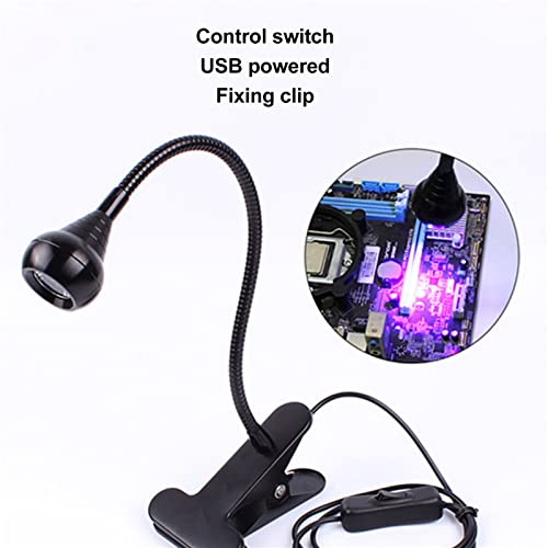 Big Chip 395nm UV LED Black Light Fixtures with Gooseneck and Clamp for UV Gel Nail and Ultraviolet Curing, Portable UV Blacklight 5V USB Input 3W - Image 3