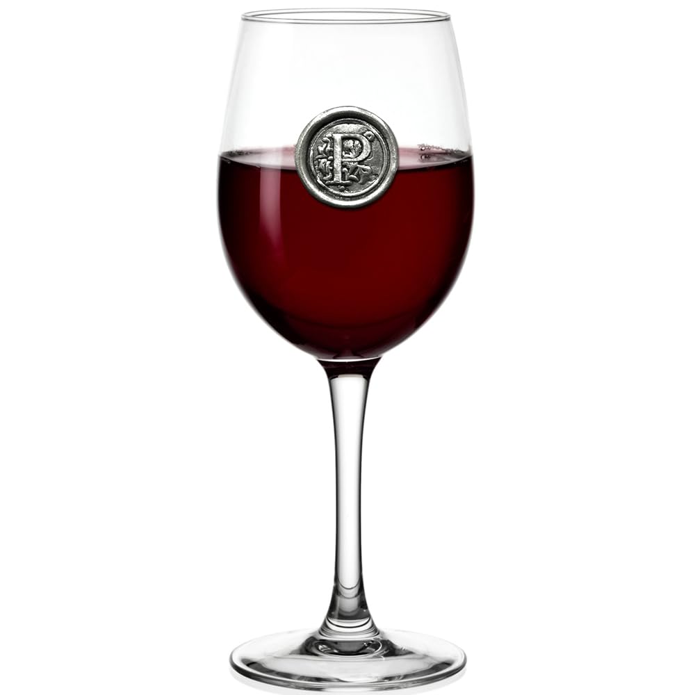 English Pewter Company Personalised Monogram Wine Glass with Your Choice of Initial - Unique Gift for Men or Women, Birthdays, Anniversaries, Wedding (P) [MON416]