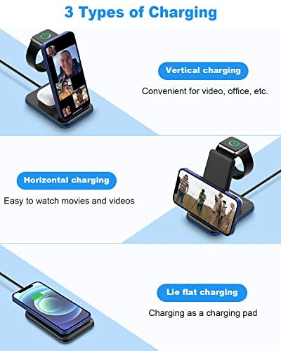 ZUBARR Foldable Wireless Charger for Multiple Devices 3 in 1 Wireless Charging Station for Travel, Compatible with iPhone 17 16e 16 15 14 13 12 11, Charging Pad for iWatch Series & Airpods 4 3 2 Pro