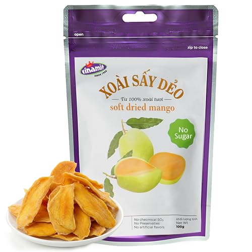 Vinamit Soft Dried Mango | No Sugar Added Mango Slices | 3.5 oz Bag | Naturally Sweet, Vegan, Non-GMO, Gluten-Free & Unsweetened | Rich in Dietary Fiber | Ideal for Travel, Healthy Snacking