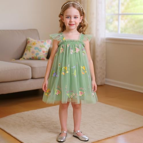 ABOHU Baby Mädchen Tüll Kleid, Sommer Ärmellose Prinzessin Kleid mit Schmetterlingsflügeln, Kleinkind Mädchen Blumen Spitzenkleid für Geburtstags Hochzeit Party