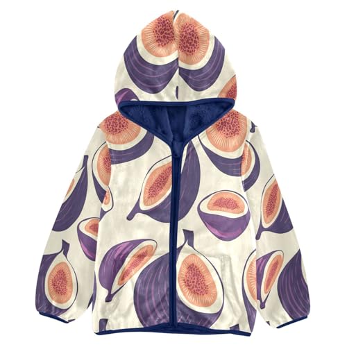 Fig Slice Repeat Pattern Toddler Fleece Jacket Girl Boys Hooded Fleece Jacket Coat Warm Outwear Zip-up 3-10T