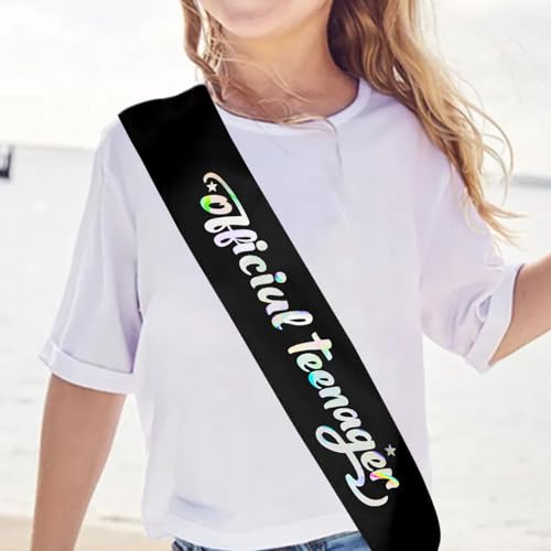 Official Teenager Sash, Teen 13th Birthday Gifts Party Supplies, It's My 13th Birthday Sash,Black with Laser Print4