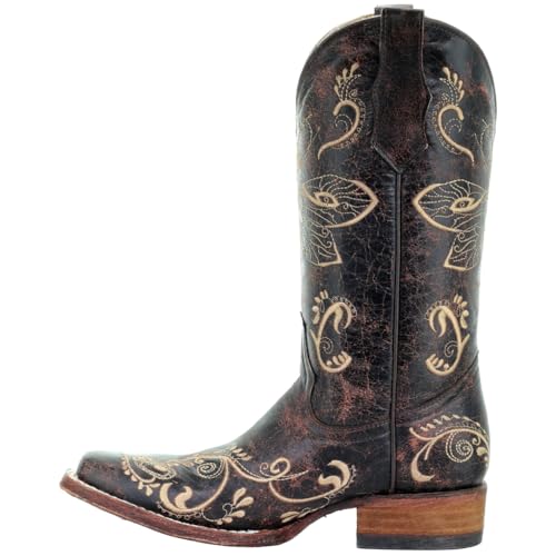 Corral Boots Women's Western 13.5in Shaft Dragonfly Distressed Brown/Bone Embroidered Square Toe Boots4