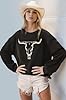 UNIQUEONE Boho Cow Skull Sweatshirt Women Cowgirl Shirt Rodeo Western Country Concert Outfits Nashville Graphic Pullover Tops, Brown-2, XXL #1