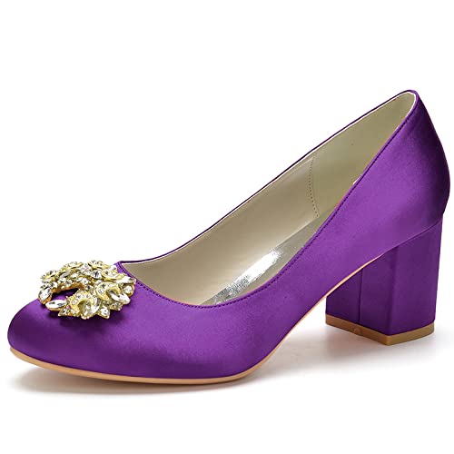 Chaussures violettes à talon bloc de 6 cm en satin pour femme taille 37.5