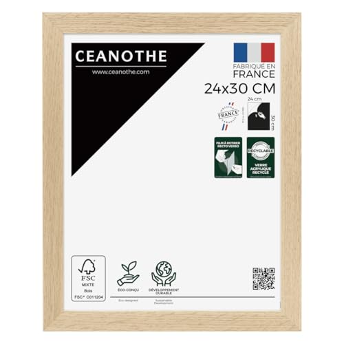 Ceanothe Cadre Photo Bois de Chêne 24x30 cm FSC Format Diplôme Certificat et A4 Décoration Murale - TARA Verre acrylique Incassable Fabriqué en France