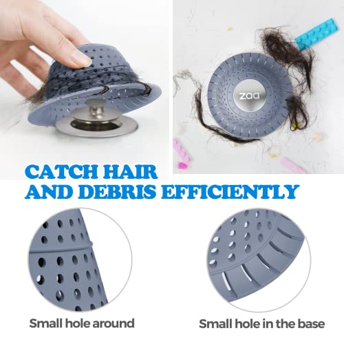Image of zaa Bathtub Drain Hair Catcher, Premium Silicone Shower Hair Catcher, 1Pack Hair Stopper for Pop Up & Regular Drains of Shower, Bathtub, Bathroom Sink, Bathroom Fixture Accessories, Light Blue