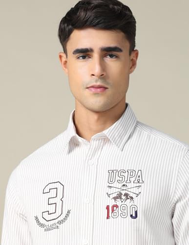 Image of U.S. Polo ASSN. Striped Regular Fit Shirt for Men - 100% Cotton, Breathable & Comfortable, Full Sleeves Casual Shirt for Men