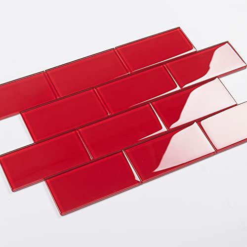 Adedeo Glass Subway Tile 3 X 6 Inch Red For Kitchen Backsplash Bathroom Wall Pack Of 32 Sheets #TOP4