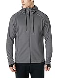 TSLA Men's Full Zip Up Hoodie Jacket, Long Sleeve Performance Training Hoodie, Lightweight Workout Running Track Jackets, Active Fullzip Jacket Light Grey, Medium
