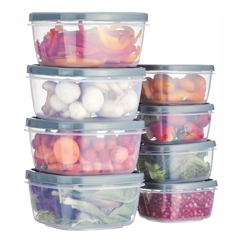 Image of Amazon Brand - Solimo Modular Plastic Storage Container Set | Airtight Lid | BPA-Free Plastic | Microwave, Freezer & Dishwasher Safe | Kitchen & Pantry Storage | 600ml & 1400ml | Set of 8