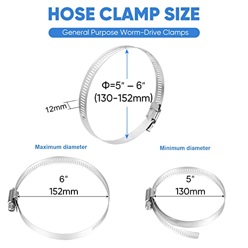 Ticonn 12Pcs Hose Clamp Set - 5''–6'' 304 Stainless Steel Worm Gear Hose Clamps For Pipe, Intercooler, Plumbing, Tube And Fuel Line #TOP1