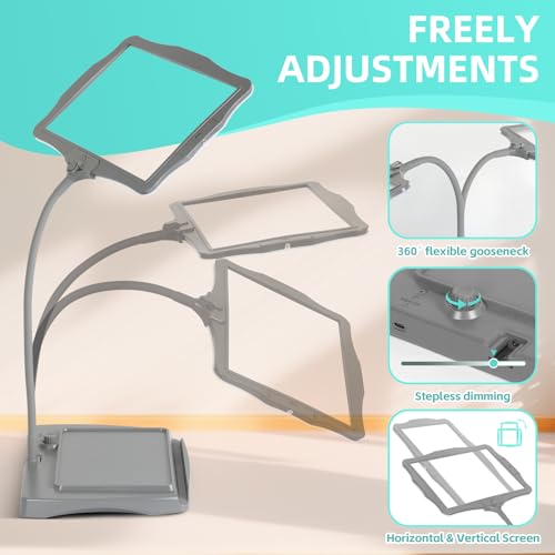 Image of Magnifying Glass with Light and Stand 50 Ultra-Bright LEDs Large Magnifying Lamp with Light Magnifying Glass on Stand Hand-Free with 360 Flexible Gooseneck for Close Work Reading Repair Crafts - Grey